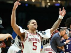 Arkansas supera o perturbado High Point atrás dos 36 pontos de Darius Acuff Jr. Darius Acuff Jr. do Arkansas Razorbacks reagindo após um jogo de torneio da NCAA.