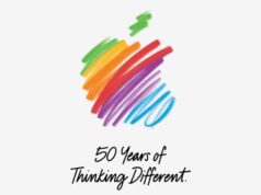 As celebrações do 50º aniversário da Apple mudam de Nova York para a China Comemorações do 50º aniversário da Apple mudam de Nova York para a China | O logotipo impressionista da Apple com o slogan '50 anos pensando diferente'