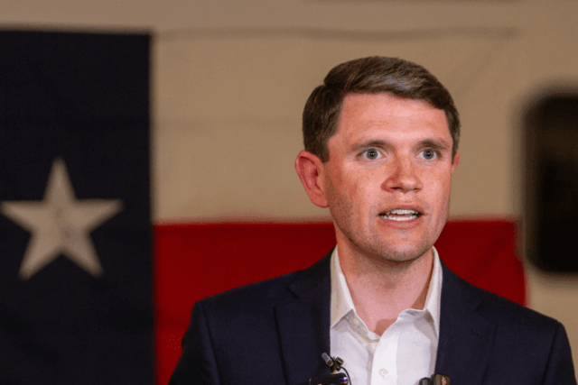 Democratic Texas State Rep. James Talarico speaks to members of the media at the Fire Fighters Hall February 21, 2026 in El Paso, Texas.