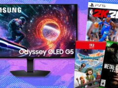 As melhores ofertas de jogos iniciais para comprar antes da Grande Promoção de Primavera da Amazon O monitor de jogos Samsung Odyssey G5 (G50SF) de 27 polegadas em um fundo branco