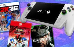 As melhores ofertas de jogos na Amazon Big Spring Sale: Compre PS5, Xbox e Nintendo Switch O ASUS ROG Xbox Ally em um fundo branco