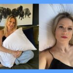 Duas almofadas queen-size listradas brancas da Beckham Hotel Collection.