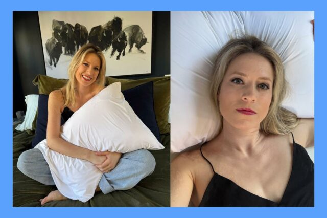 Duas almofadas queen-size listradas brancas da Beckham Hotel Collection.