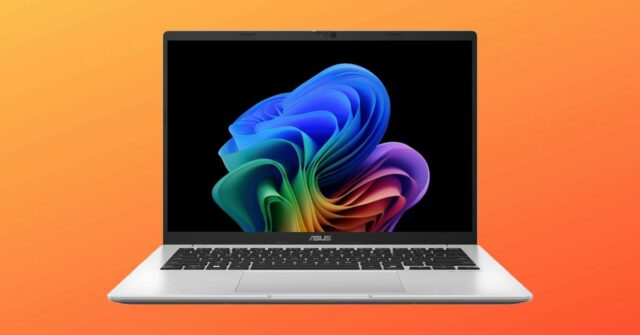 Até os fãs do Windows veem o MacBook Neo como um vencedor | A imagem mostra o Asus VivoBook 14 contra um fundo laranja
