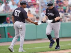 Ben Rice, dos Yankees, causa uma impressão de 412 pés com o primeiro home run da primavera O homem da primeira base dos Yankees, Ben Rice (22), contorna a segunda base depois de fazer um home run solo na quinta entrada contra o Boston Red Sox no JetBlue Park em Fenway South.