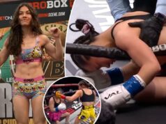 Boxeadora feminina Isis Sio, 19, em coma após nocaute Um boxeador, com tranças e luvas de boxe, enfrenta outra pessoa que está apenas parcialmente visível.