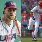 Bryce Harper correndo no campo de beisebol.