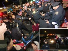 Centenas de manifestantes aglomeram-se propondo abrigo para moradores de rua em Nova York e bloqueiam fisicamente caminhão de construção Centenas de manifestantes aglomeram-se propondo abrigo para moradores de rua em Nova York e bloqueiam fisicamente caminhão de construção