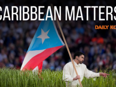 Comemorando a abolição da escravatura em Porto Rico Bad Bunny se apresenta durante o intervalo do jogo de futebol americano NFL Super Bowl 60 entre o New England Patriots e o Seattle Seahawks, domingo, 8 de fevereiro de 2026, em Santa Clara, Califórnia (AP Photo/Mark J. Terrill)