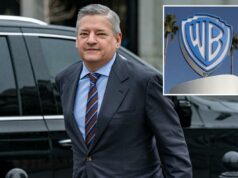 Como os absorventes internos no banheiro masculino ajudaram a atrapalhar o acordo Netflix-Warner Bros. Ted Sarandos, CEO da Netflix, de terno e gravata, chegando à Casa Branca.