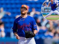 Craig Kimbrel ‘permanecerá pronto’ para o Mets, apesar da decepção no dia de abertura O arremessador do Mets Craig Kimbrel (46) lança a quarta entrada contra o Washington Nationals durante o Spring Training Clover Field, sábado, 28 de fevereiro de 2026.