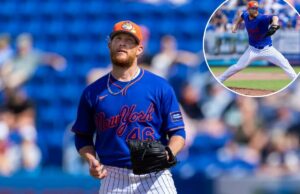 Craig Kimbrel ‘permanecerá pronto’ para o Mets, apesar da decepção no dia de abertura O arremessador do Mets Craig Kimbrel (46) lança a quarta entrada contra o Washington Nationals durante o Spring Training Clover Field, sábado, 28 de fevereiro de 2026.