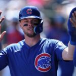 Nico Hoerner cumprimenta companheiros de equipe após marcar uma corrida.