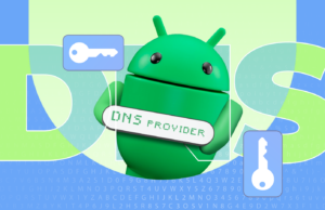 DNS privado no Android é fácil de ignorar, mas eu uso mesmo assim Mascote Android com uma lupa ao lado de um smartphone Samsung.