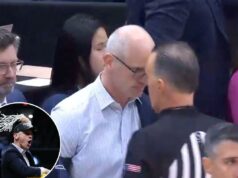 Dan Hurley sob ataque por interação bizarra do árbitro após a milagrosa cesta de 3 pontos de UConn Dan Hurley gritando com um árbitro.