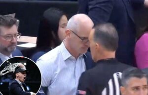 Dan Hurley sob ataque por interação bizarra do árbitro após a milagrosa cesta de 3 pontos de UConn Dan Hurley gritando com um árbitro.