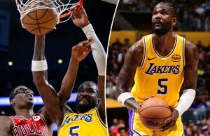 Deandre Ayton continua mostrando porque é o fator X do Lakers Deandre Ayton arremessando um lance livre durante um jogo do Lakers.