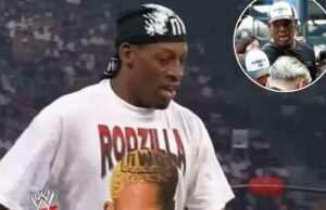 Dennis Rodman será introduzido no Hall da Fama da WWE em abril O ex-jogador da NBA Dennis Rodman, usando óculos escuros e boné e camisa do PotCoin.com, fala ao microfone no aeroporto de Pequim.