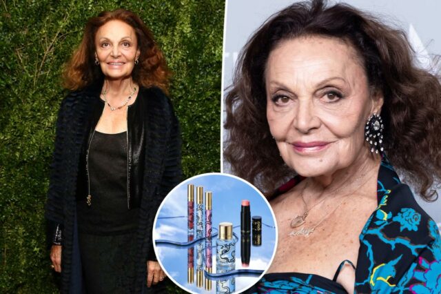 Bastão de blush Diane Von Furstenberg em ouro rosa, sem tampa.