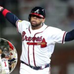 Braves DH Dominic Smith comemora ao contornar as bases depois de acertar um grand slam contra o Royals em 28 de março de 2026.