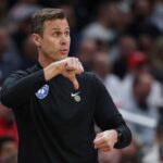 Head coach Jon Scheyer of the Duke Blue Devils looks on during the second half against the St. John's Red Storm in the Sweet Sixteen of the 2026 NCAA Men's Basketball Tournament at Capital One Arena on March 27, 2026 in Washington, DC.