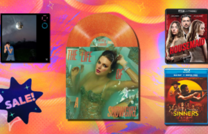 É o horário nobre para comprar mídia física: compre essas ofertas de Blu-ray, CD e vinil durante a Grande Promoção de Primavera Disco de Taylor Swift, CD de Harry Styles, DVD The Housemaid e DVD Sinners com fundo colorido