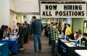 EUA perderam 92 mil empregos em fevereiro em relatório surpreendentemente fraco Candidatos a emprego conversando com recrutadores na WorkSource North Seattle Career Fair.