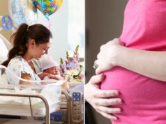 EUA vêem queda promissora nas mortes de mulheres durante o parto – após o nível mais alto em mais de 50 anos Uma mãe sorrindo enquanto segura seu bebê recém-nascido em uma cama de hospital.