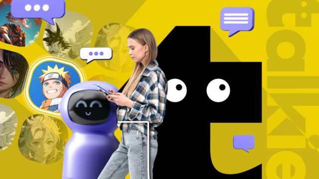 Mão saindo de um telefone segurando um cartão Gemini, com ícones de relâmpagos, brilhos e uma lâmpada ao redor