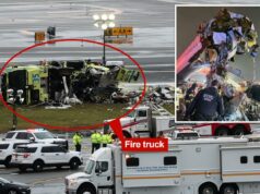 Especialista revela razão milagrosa pela qual o acidente do avião LaGuardia não foi mais mortal Um caminhão de bombeiros destruído e tombado da Autoridade Portuária no Aeroporto LaGuardia, cercado por veículos e pessoal de emergência.