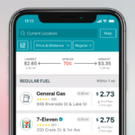 Preços de postos de gasolina no site e aplicativo GasBuddy.