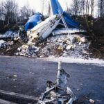 O avião da British Midland Airways no aterro M1 em Kegworth em 9 de janeiro de 1989