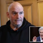 O senador John Fetterman falando aos repórteres no Capitólio dos EUA.