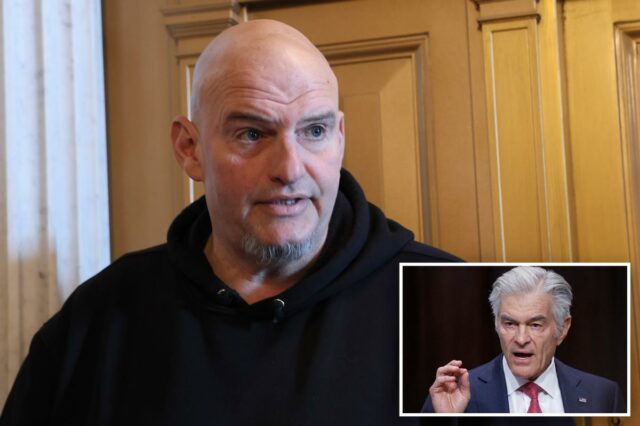 O senador John Fetterman falando aos repórteres no Capitólio dos EUA.