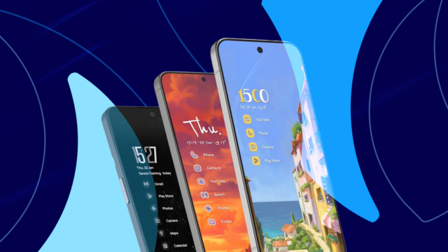 Mascote do Android entre caixas de papelão etiquetadas para aplicativos, capturas de tela, notificações e distrações, em frente à tela de um smartphone, com uma vassoura apoiada nas caixas.