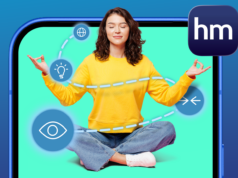 Finalmente encontrei um aplicativo de meditação que não me dá vontade de desistir depois de dois minutos Uma mulher dormindo na cama ao lado da interface do aplicativo Insight Timer e o mascote do Android usando uma touca de dormir.