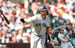 Giancarlo Stanton leva o sucesso da primavera para a temporada regular: ‘Trancado’ Giancarlo Stanton (27) acerta um single RBI durante a quinta entrada.