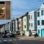 Uma colagem de postagens nas redes sociais, uma do Instagram mostrando uma sala com vista para o mar e outra do TikTok mostrando uma varanda com vista para a cidade.