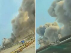 Grande incêndio em uma das maiores refinarias de petróleo do mundo atingida por drones na Arábia Saudita Uma imagem mostra um grande incêndio nas instalações da gigante petrolífera saudita Aramco em Ras Tanura, com uma espessa fumaça subindo para o céu.