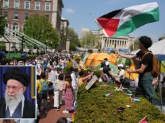 Grupo anti-Israel da Universidade de Columbia publica ‘Morte à América’ depois que EUA e Israel mataram Khamenei O líder supremo do Irã, Ali Khamenei, discursando ao público.