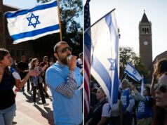 Grupos universitários da Califórnia apoiam EUA e Israel na guerra contra o Irã e pedem “Irã livre” Pessoas em um