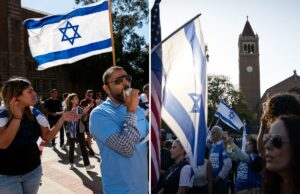 Grupos universitários da Califórnia apoiam EUA e Israel na guerra contra o Irã e pedem “Irã livre” Pessoas em um