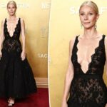 Gwyneth Paltrow impressiona com um vestido de renda transparente no tapete vermelho do SAG Actors Awards 2026