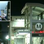 Entrada da estação LA Metro North Hollywood à noite.