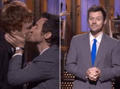 Harry Styles beija Ben Marshall durante o monólogo ‘SNL’ enquanto brinca sobre alegações anteriores de “Queerbaiting” Harry Styles beija Ben Marshall durante o monólogo 'SNL' enquanto brinca sobre alegações anteriores de “Queerbaiting”