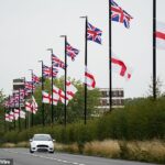 Um rascunho das propostas que vazou sugere que símbolos nacionais foram algumas vezes usados ​​no verão passado para “excluir ou intimidar”. Na foto: a bandeira da Union Jack e a bandeira de São Jorge penduradas em postes de luz em Birmingham