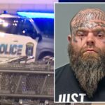 Homem com muitas tatuagens, 40 anos, preso depois que tiros perdidos de sua propriedade supostamente atingiram dois compradores na vizinha Kroger