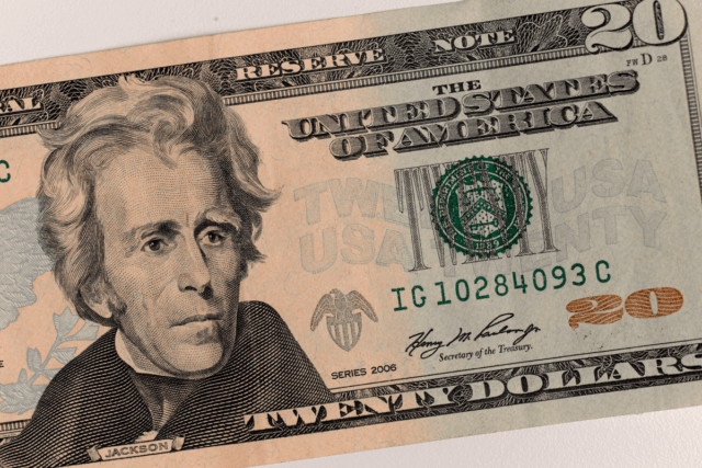 US 20 Dollar Bill featuring President Andrew Jackson