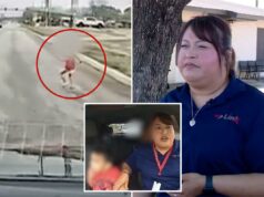 Imagens de tirar o fôlego da câmera do painel mostram o heróico motorista de carona salvando uma criança andando sozinha na movimentada estrada do Texas Imagens de tirar o fôlego da câmera do painel mostram o heróico motorista de carona salvando uma criança andando sozinha na movimentada estrada do Texas