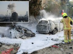 Irã lança novas ondas de mísseis contra Israel, 6 feridos em ataque em Tel Aviv Bombeiros extinguindo incêndio de carros queimados com espuma após ataques de mísseis em Tel Aviv.